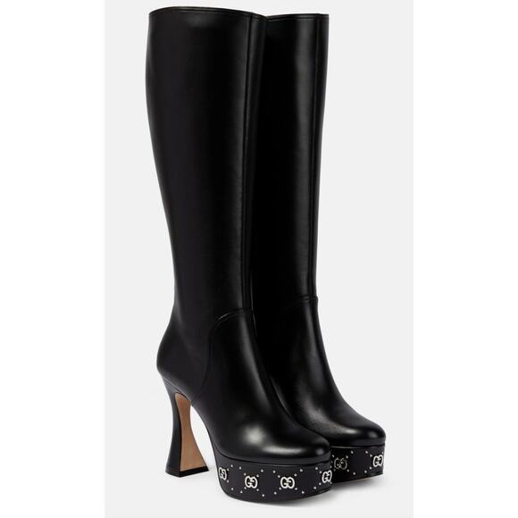 Gucci Black Janaya Platform GG Studded Tall Knee High Boot - Picture 1 of 16